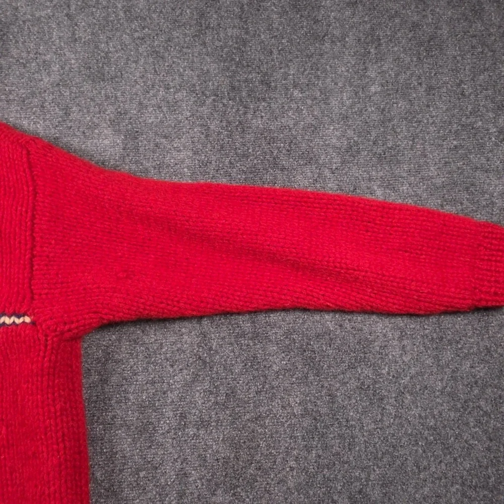 J.Crew Hand Knit Crewneck Sweater Mens XL Red Wool Striped Pullover